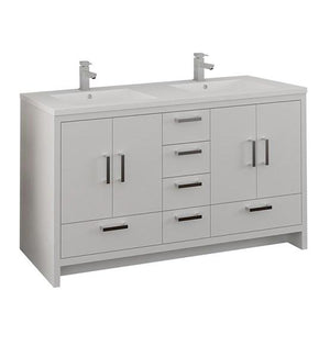 Fresca Imperia 60" Glossy White Free Standing Modern Bathroom Cabinet w/ Integrated Double Sink | FCB9460WH-D-I