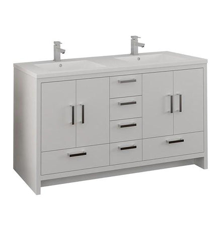 Image of Fresca Imperia 60" Glossy White Free Standing Modern Bathroom Cabinet w/ Integrated Double Sink | FCB9460WH-D-I