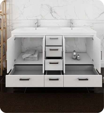 Image of Fresca Imperia 60" Glossy White Free Standing Modern Bathroom Cabinet w/ Integrated Double Sink | FCB9460WH-D-I