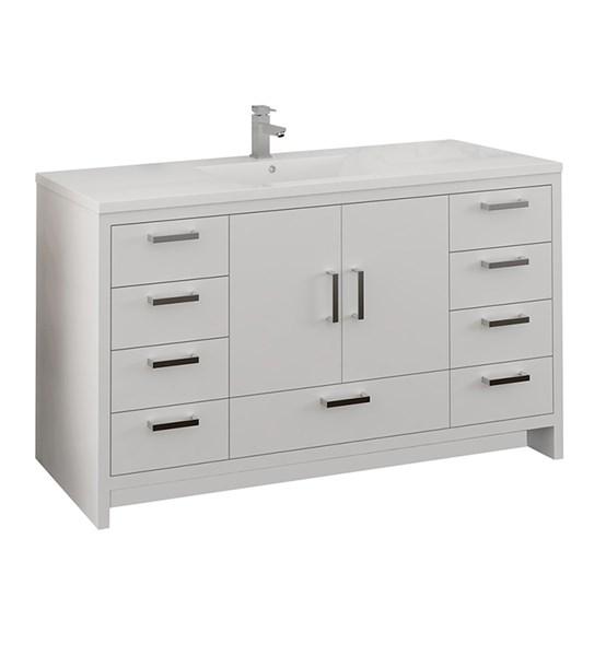 Fresca Imperia 60" Glossy White Free Standing Modern Bathroom Cabinet w/ Integrated Single Sink | FCB9460WH-S-I