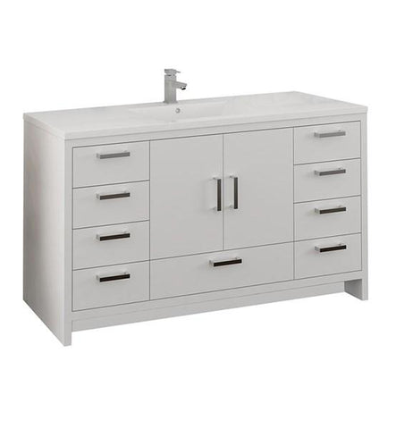 Image of Fresca Imperia 60" Glossy White Free Standing Modern Bathroom Cabinet w/ Integrated Single Sink | FCB9460WH-S-I