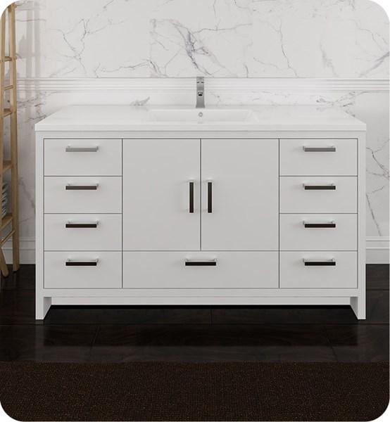 Fresca Imperia 60" Glossy White Free Standing Modern Bathroom Cabinet w/ Integrated Single Sink | FCB9460WH-S-I