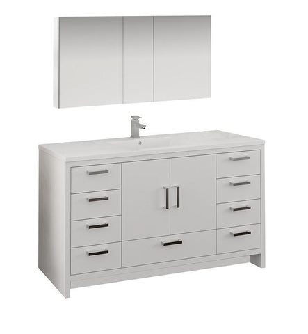 Image of Fresca Imperia 60" White Single Sink Bath Bowl Vanity Set w/ Cabinet & Faucet FVN9460WH-S-FFT1030BN