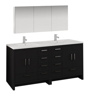 Fresca Imperia 72" Dark Gray Oak Double Sink Bath Vanity Set w/ Cabinet/Faucet FVN9472DGO-FFT1030BN