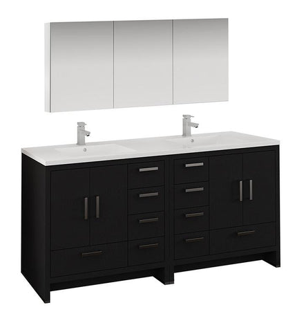 Image of Fresca Imperia 72" Dark Gray Oak Double Sink Bath Vanity Set w/ Cabinet/Faucet FVN9472DGO-FFT1030BN
