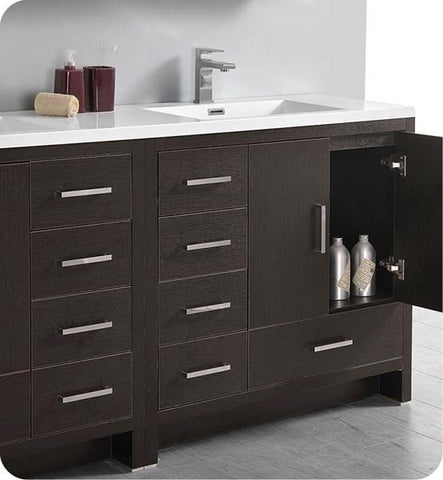Image of Fresca Imperia 72" Dark Gray Oak Free Standing Double Sink Modern Bathroom Cabinet w/ Integrated Sink | FCB9472DGO-I