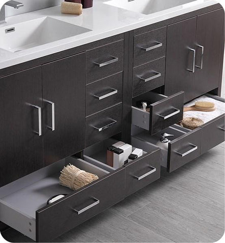Image of Fresca Imperia 72" Dark Gray Oak Free Standing Double Sink Modern Bathroom Cabinet w/ Integrated Sink | FCB9472DGO-I