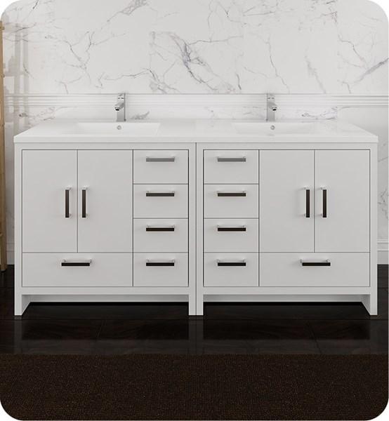 Fresca Imperia 72" Glossy White Free Standing Double Sink Modern Bathroom Cabinet w/ Integrated Sink | FCB9472WH-I