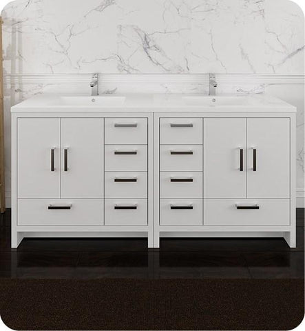 Image of Fresca Imperia 72" Glossy White Free Standing Double Sink Modern Bathroom Cabinet w/ Integrated Sink | FCB9472WH-I