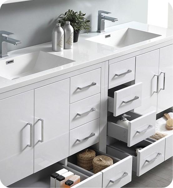Fresca Imperia 72" Glossy White Free Standing Double Sink Modern Bathroom Cabinet w/ Integrated Sink | FCB9472WH-I