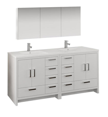 Image of Fresca Imperia 72" White Double Sink Bath Bowl Vanity Set w/ Cabinet & Faucet FVN9472WH-FFT1030BN
