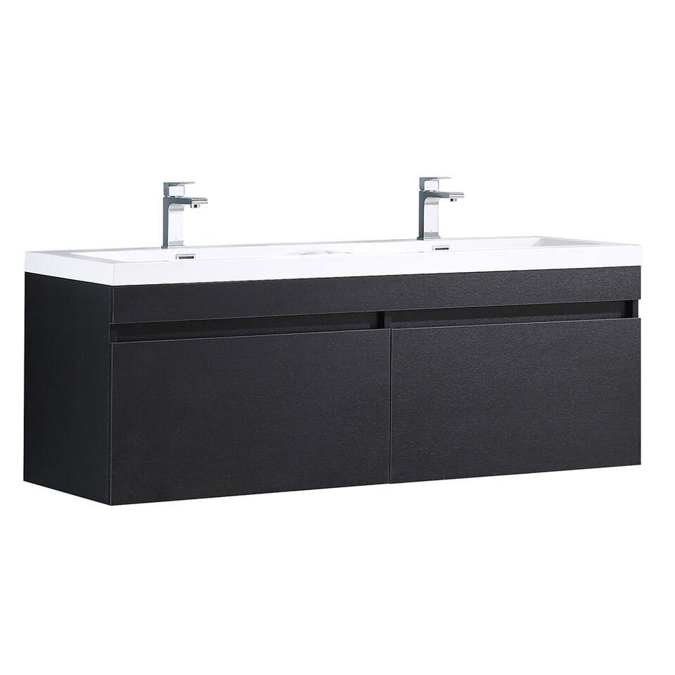 Fresca Largo 57" Black Modern Bathroom Cabinet w/ Integrated Sinks FCB8040BW-I