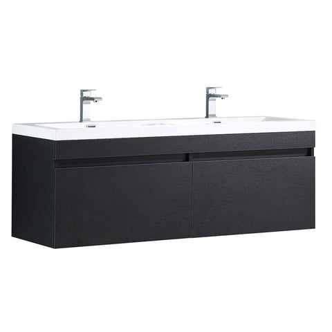 Image of Fresca Largo 57" Black Modern Bathroom Cabinet w/ Integrated Sinks FCB8040BW-I