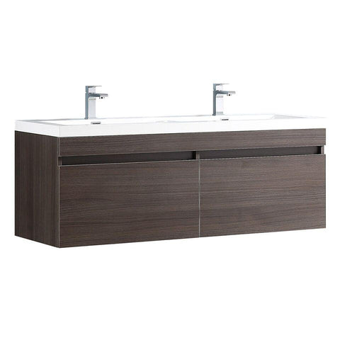 Image of Fresca Largo 57" Gray Oak Modern Double Sink Bathroom Cabinet FCB8040GO-I