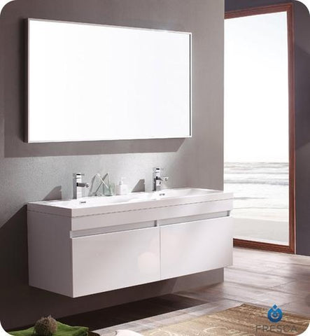 Image of Fresca Largo 57" Modern Bathroom Vanity FVN8040BW-FFT1030BN