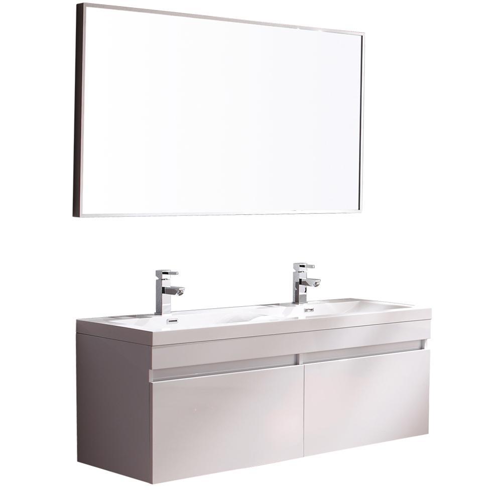 Fresca Largo 57" Modern Bathroom Vanity FVN8040WH-FFT1030BN