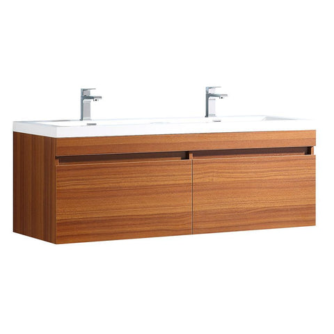 Image of Fresca Largo 57" Teak Modern Double Sink Bathroom Cabinet w/ Integrated Sinks FCB8040TK-I