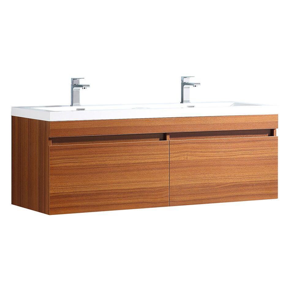 Fresca Largo 57" Teak Modern Double Sink Bathroom Cabinet w/ Integrated Sinks FCB8040TK-I