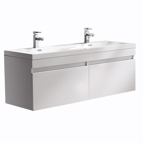 Image of Fresca Largo 57" White Modern Double Sink Bathroom Cabinet w/ Integrated Sinks FCB8040WH-I