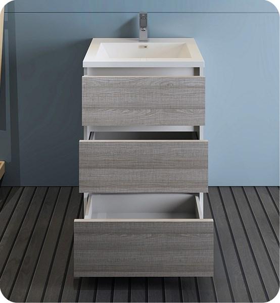 Fresca Lazzaro 24" Glossy Ash Gray Free Standing Modern Bathroom Cabinet w/ Integrated Sink | FCB9324HA-I