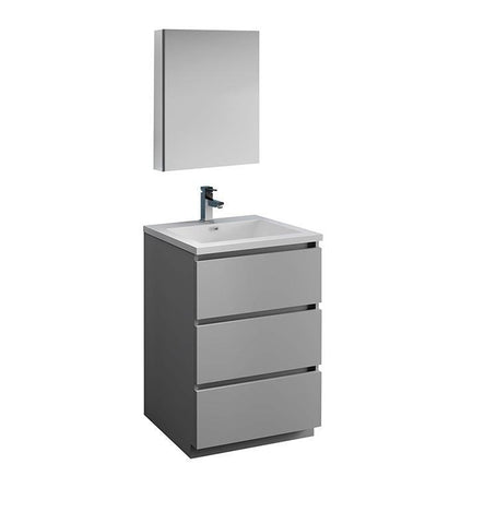 Image of Fresca Lazzaro 24" Gray Bath Bowl Vessel Drain Vanity Set w/ Cabinet & Faucet FVN9324GR-FFT1030BN