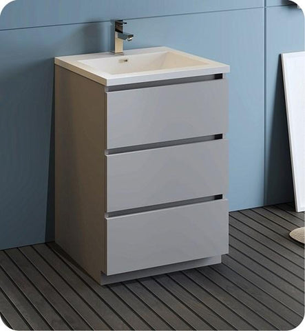 Image of Fresca Lazzaro 24" Gray Free Standing Modern Bathroom Cabinet w/ Integrated Sink | FCB9324GR-I