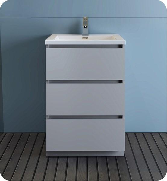 Fresca Lazzaro 24" Gray Free Standing Modern Bathroom Cabinet w/ Integrated Sink | FCB9324GR-I