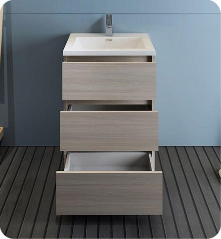 Fresca Lazzaro 24" Gray Wood Free Standing Modern Bathroom Cabinet w/ Integrated Sink | FCB9324MGO-I