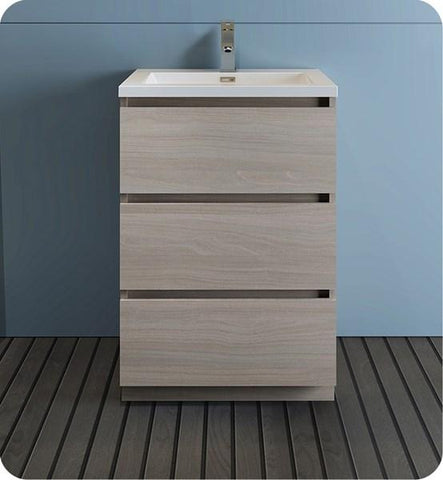 Fresca Lazzaro 24" Gray Wood Free Standing Modern Bathroom Cabinet w/ Integrated Sink | FCB9324MGO-I FCB9324MGO-I