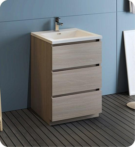 Fresca Lazzaro 24" Gray Wood Free Standing Modern Bathroom Cabinet w/ Integrated Sink | FCB9324MGO-I FCB9324MGO-I
