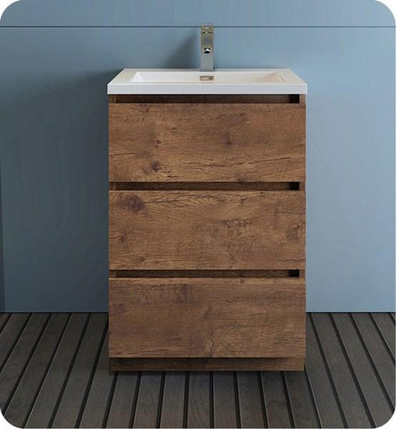 Image of Fresca Lazzaro 24" Rosewood Free Standing Modern Bathroom Cabinet w/ Integrated Sink | FCB9324RW-I