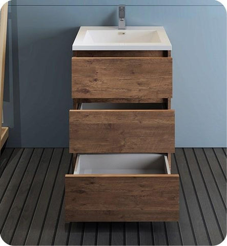 Image of Fresca Lazzaro 24" Rosewood Free Standing Modern Bathroom Cabinet w/ Integrated Sink | FCB9324RW-I