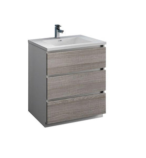 Fresca Lazzaro 30" Glossy Ash Gray Free Standing Modern Bathroom Cabinet w/ Integrated Sink | FCB9330HA-I FCB9330HA-I