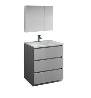Fresca Lazzaro 30" Gray Bath Bowl Vessel Drain Vanity Set w/ Cabinet & Faucet FVN9330GR-FFT1030BN