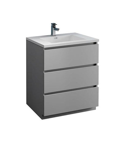 Image of Fresca Lazzaro 30" Gray Free Standing Modern Bathroom Cabinet w/ Integrated Sink | FCB9330GR-I