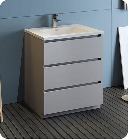 Fresca Lazzaro 30" Gray Free Standing Modern Bathroom Cabinet w/ Integrated Sink | FCB9330GR-I