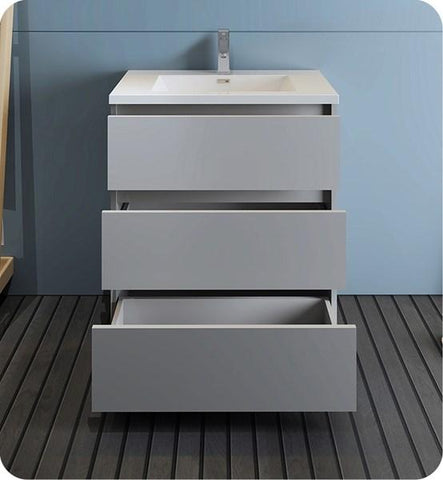 Image of Fresca Lazzaro 30" Gray Free Standing Modern Bathroom Cabinet w/ Integrated Sink | FCB9330GR-I