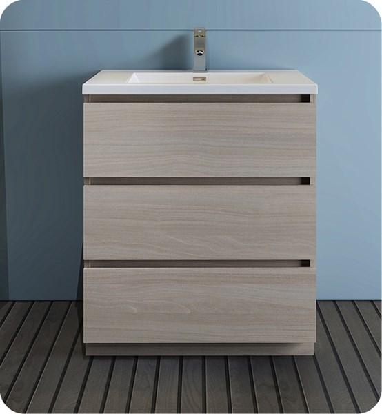 Fresca Lazzaro 30" Gray Wood Free Standing Modern Bathroom Cabinet w/ Integrated Sink | FCB9330MGO-I