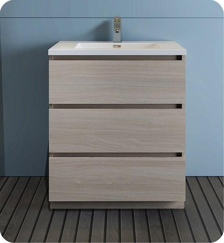 Image of Fresca Lazzaro 30" Gray Wood Free Standing Modern Bathroom Cabinet w/ Integrated Sink | FCB9330MGO-I