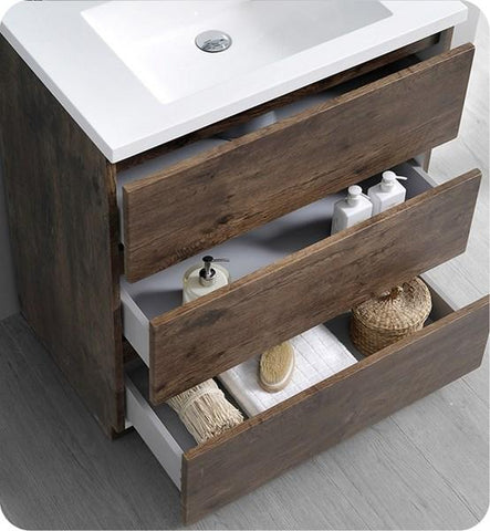 Image of Fresca Lazzaro 30" Rosewood Free Standing Modern Bathroom Cabinet w/ Integrated Sink | FCB9330RW-I