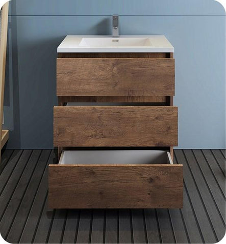 Image of Fresca Lazzaro 30" Rosewood Free Standing Modern Bathroom Cabinet w/ Integrated Sink | FCB9330RW-I