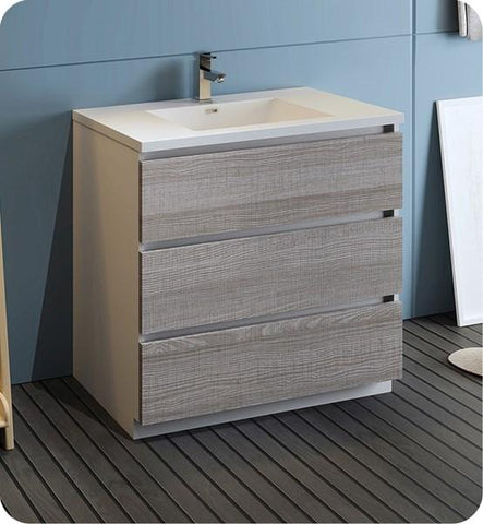 Image of Fresca Lazzaro 36" Glossy Ash Gray Free Standing Modern Bathroom Cabinet | FCB9336HA