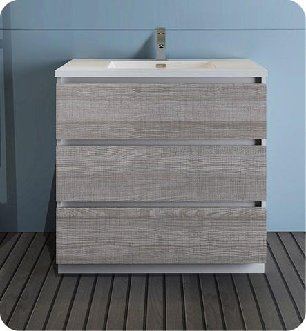 Fresca Lazzaro 36" Glossy Ash Gray Free Standing Modern Bathroom Cabinet | FCB9336HA