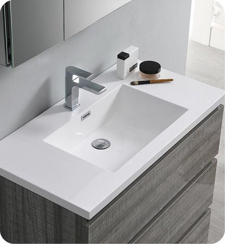 Fresca Lazzaro 36" Glossy Ash Gray Free Standing Modern Bathroom Cabinet | FCB9336HA