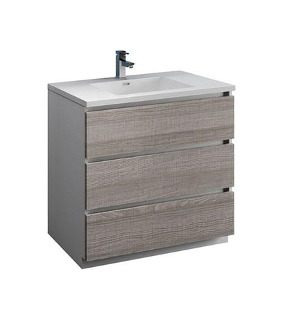 Image of Fresca Lazzaro 36" Glossy Ash Gray Free Standing Modern Bathroom Cabinet w/ Integrated Sink | FCB9336HA-I