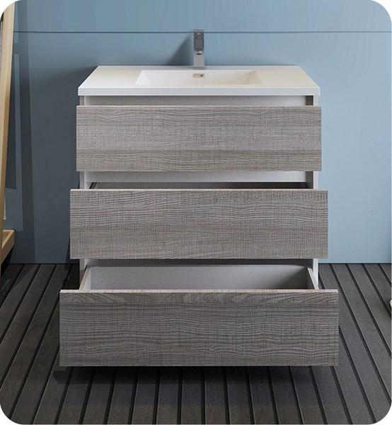Fresca Lazzaro 36" Glossy Ash Gray Free Standing Modern Bathroom Cabinet w/ Integrated Sink | FCB9336HA-I