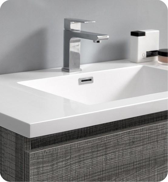 Fresca Lazzaro 36" Glossy Ash Gray Free Standing Modern Bathroom Cabinet w/ Integrated Sink | FCB9336HA-I