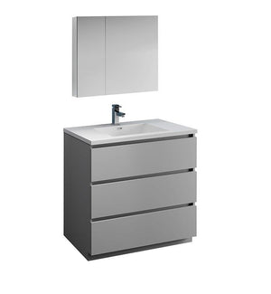 Fresca Lazzaro 36" Gray Bath Bowl Vessel Drain Vanity Set w/ Cabinet & Faucet FVN9336GR-FFT1030BN