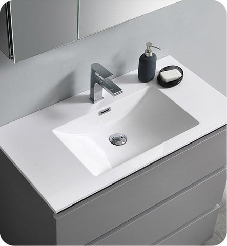 Image of Fresca Lazzaro 36" Gray Free Standing Modern Bathroom Cabinet w/ Integrated Sink | FCB9336GR-I