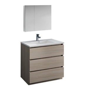 Fresca Lazzaro 36" Gray Wood Bath Bowl Vessel Vanity Set w/ Cabinet & Faucet FVN9336MGO-FFT1030BN